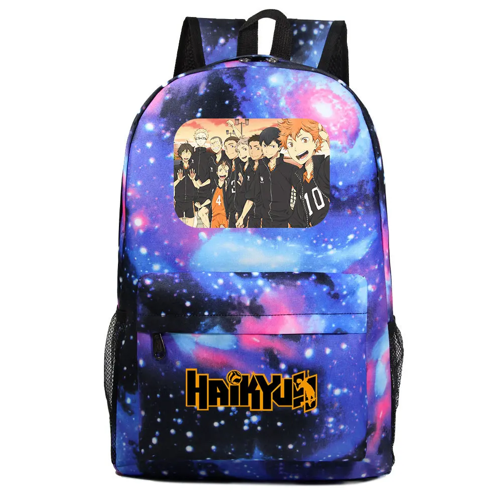 

Anime Haikyuu Casual Backpack Student Starry Sky Schoolbag Canvas Zipper Packsack Teenager Knapsack Unisex Travel Laptop Bag