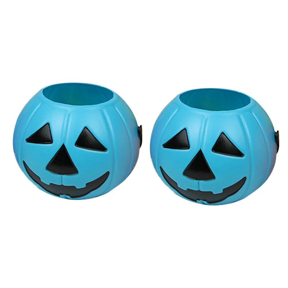 

2 Pcs Trick-Or-Treat Bucket Candy Box Halloween Pumpkin Handle Lanterns Candles Hdpe Child