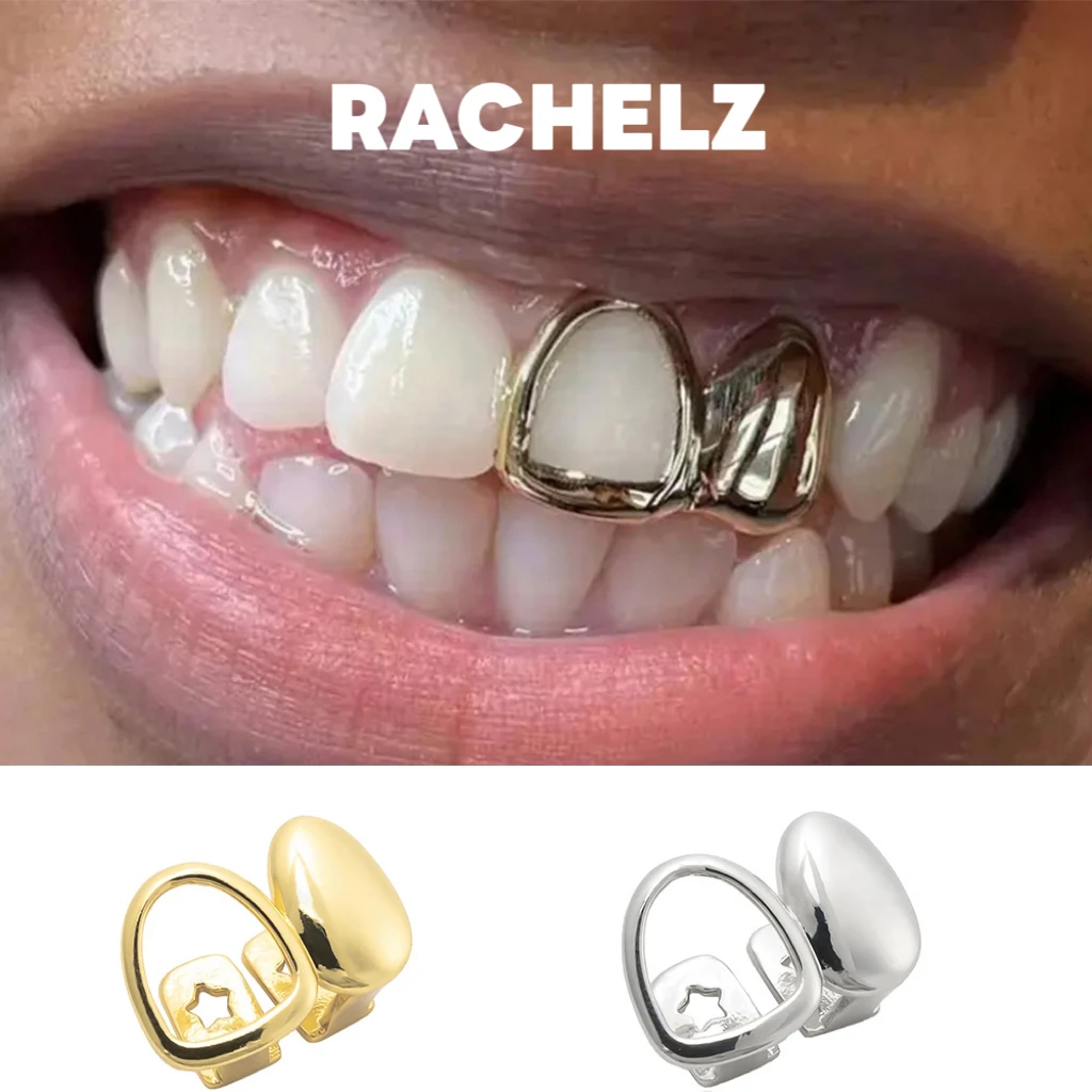Фото RACHELZ хип-хоп смешанные двойные полые зубы Grillz панк глянцевые зубные шапочки для женщин мужчин ювелирные изделия Рождественский подарок для косплея №4