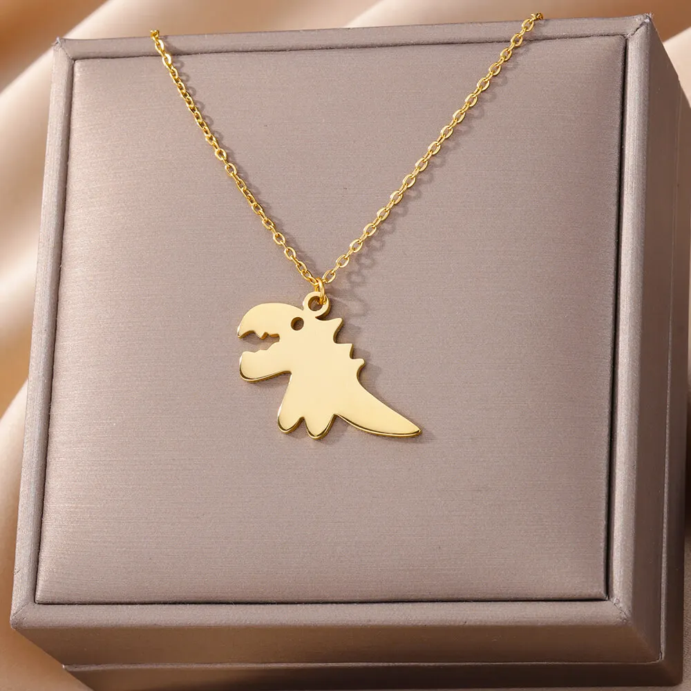 

Stainless Steel Dinosaur Necklaces For Women Men Gold Color Animal Necklace Pendant Jewelry Female Male Neck Chain Free Shipping