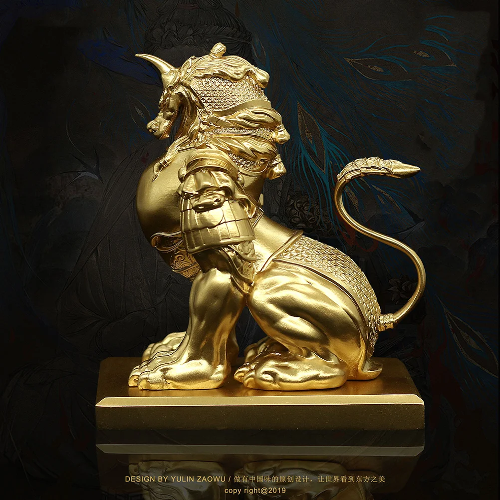 

Figurine Statuechinese Ornament Wealth Brass Resin Sculpture Auspicious Luck Good Kylin Tabletop Figurines Decor Guardian