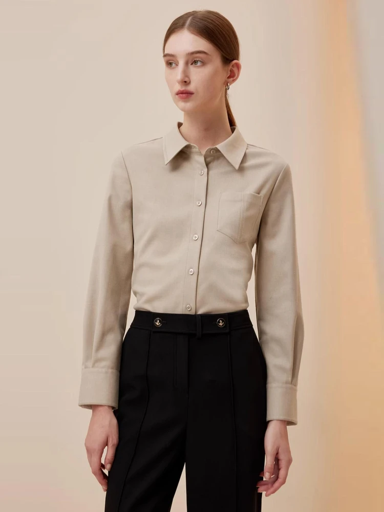 [Zeror] Рубашки с лацканами из ткани Prich Sanding TR осенне-зимняя простая женская рубашка