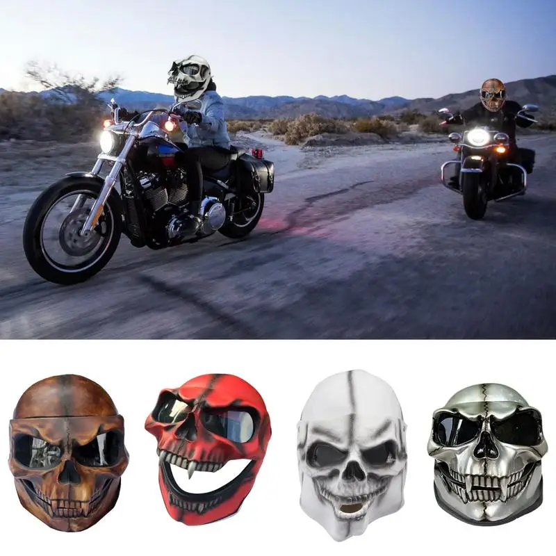 

Skull Motorcycle Helmets With Goggles Durable Face Cover Bike Helmet Skull Motocross Riding Skeleton Helmets For Halloween Party