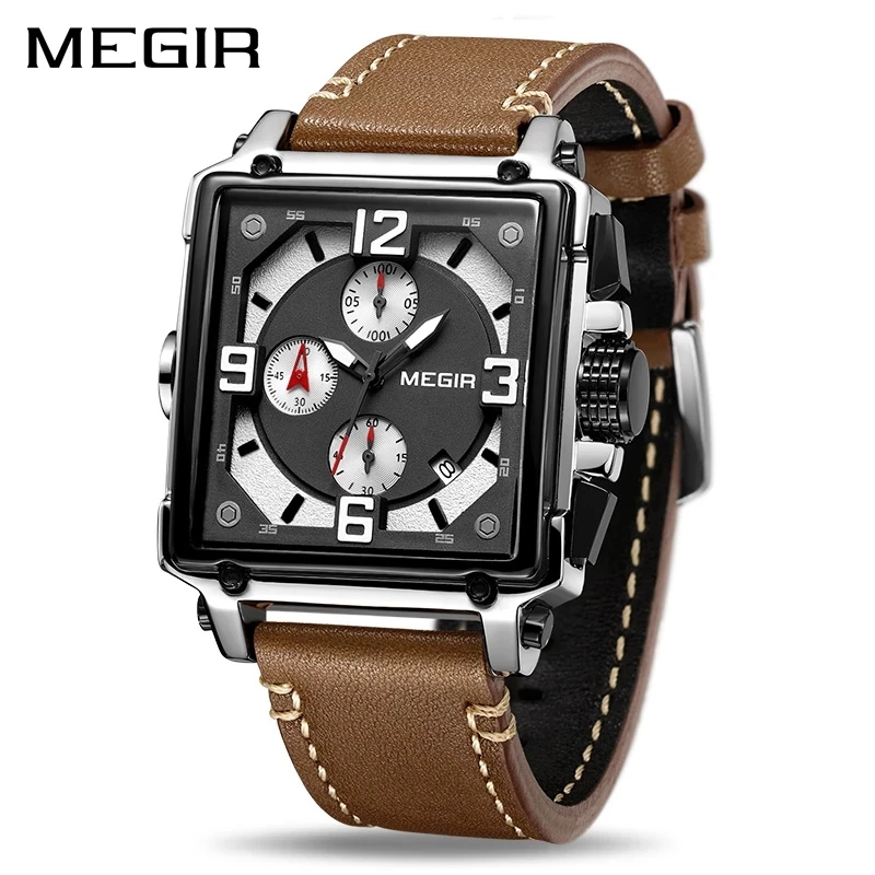 

MEGIR Kreative Männer Uhr Top Marke Luxus Chronograph Quarz Uhren Uhr Männer Leder Sport Army Military Handgelenk Uhren Saat