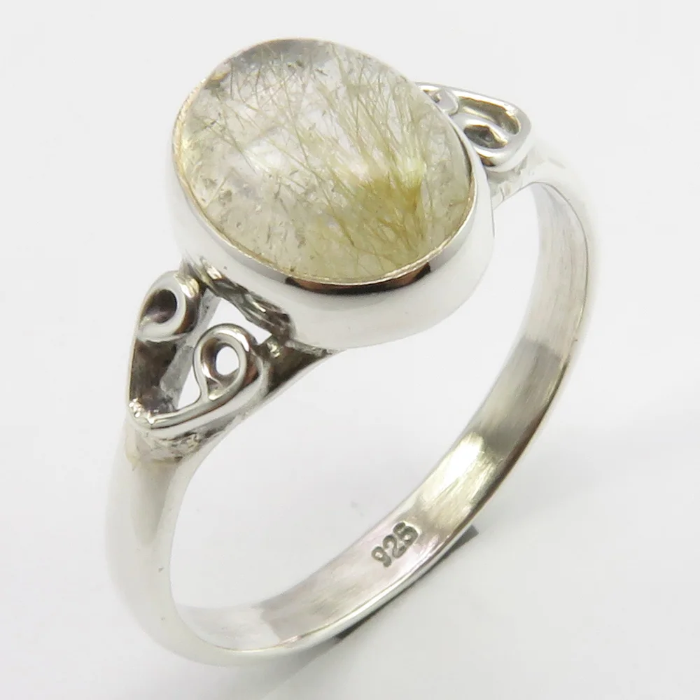 

Semi-precious Stone Golden Rutile Ring Size 9.5 11 mm
