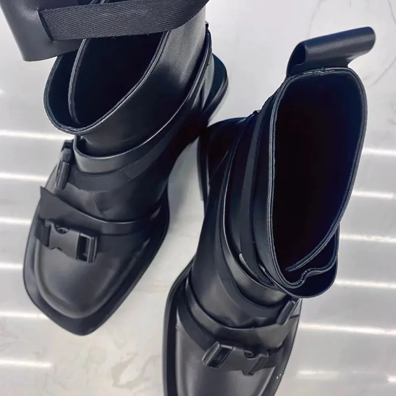 Black Retro Boots Women New Winter Round Toe Thick Bottom Fashion Ankle Boots Punk Chunky Heel All-Match Short Boots