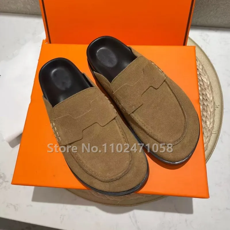 

Winter Warm Outside Women Slippers Mules Fashion Catwalk Round Toe Shallow Slip-On Leissure Shoes Ladies Dress Slingback Flats