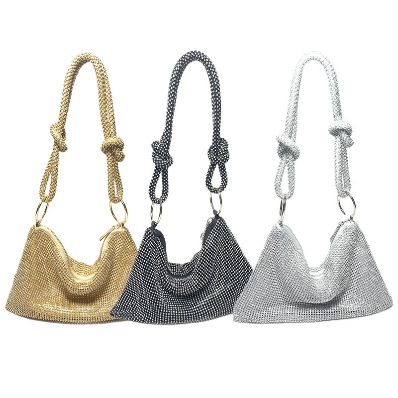 

CYY Knotted Rhinestone Pure Handmade Handbag Banquet Dinner Bag Diamond Embedding Full Diamond Bag Underarm Bags for Women