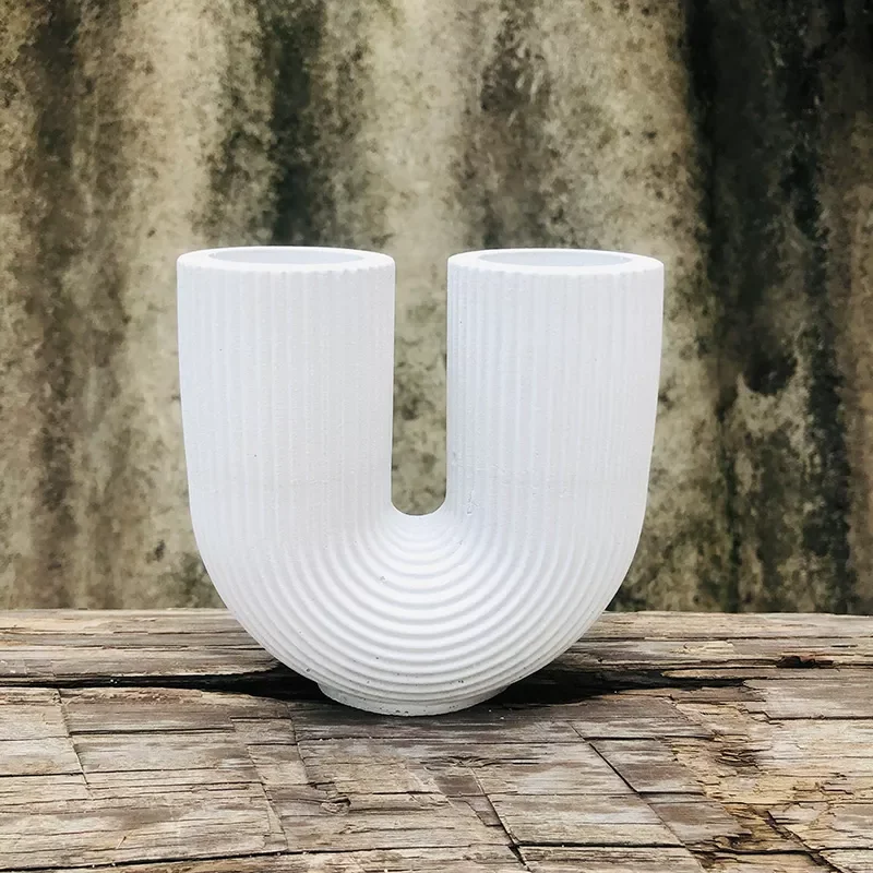 

Stripe Concrete Candle Holder Silicone Mold U-shaped Cement Vase Mould Handmade Cement Home Decor Nordic Style