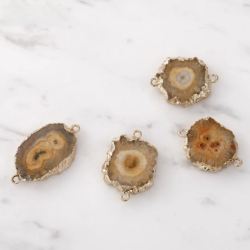 Натуральный необработанный камень кристалл SUOWER позолоченный двойной подвесной