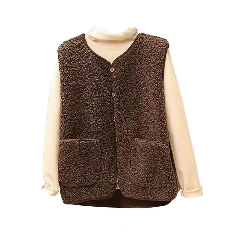 

2022 Vest Women Jackets Autumn Winter Sleeveless Solid Color Zipper Placket Two Pockets Plush Vest Fleece Waistcoat Outerwear