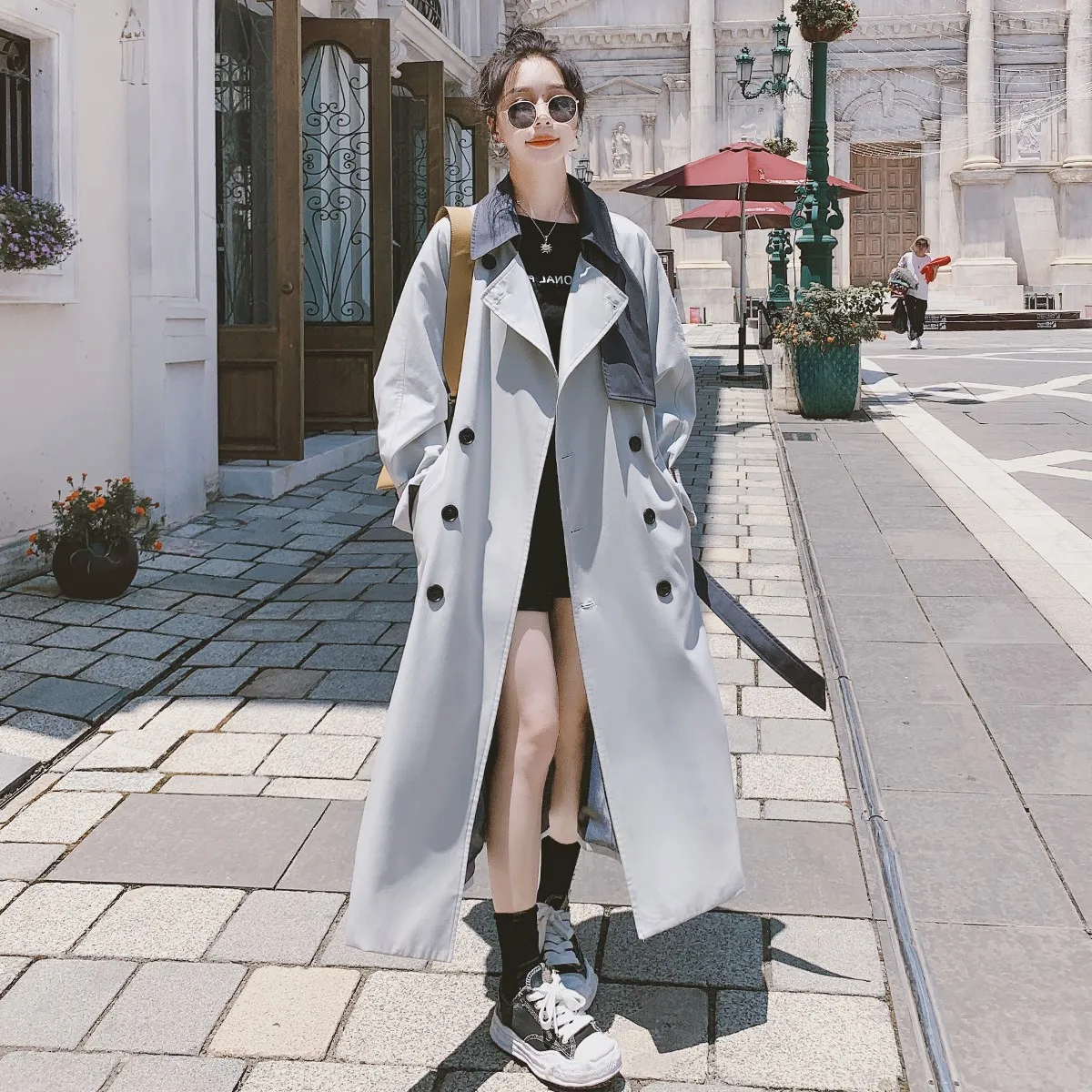 

Women's Coat 2022 Spring Autumn Fashion Splicing Trench Long Jacket Female Plus Size Windbreaker British Style Loose Clothing