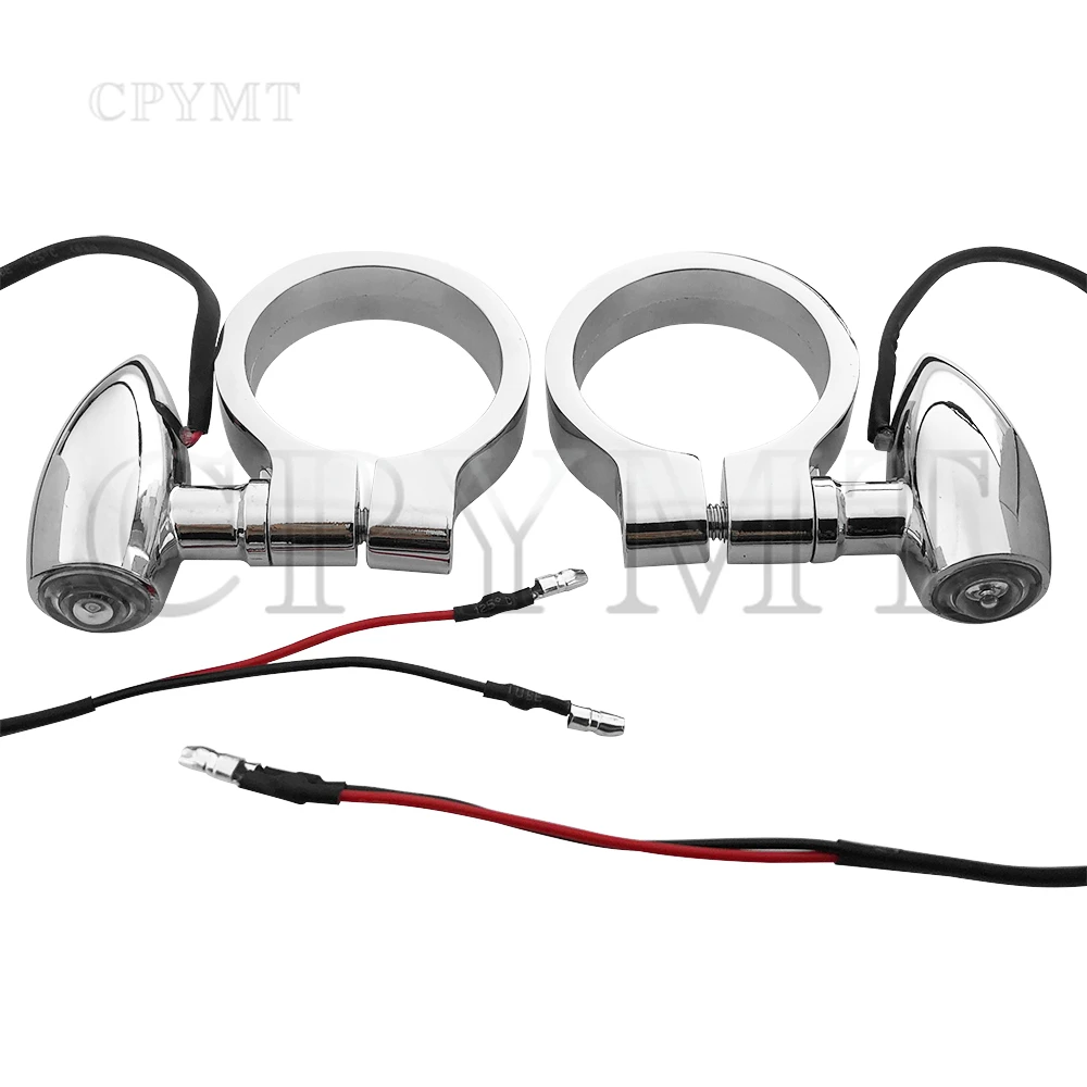 41mm Front Fork Motorcycle Tubes Turn Signal LED Lights Amber Blinker Light Motorbike Bracket Indicator Lamps