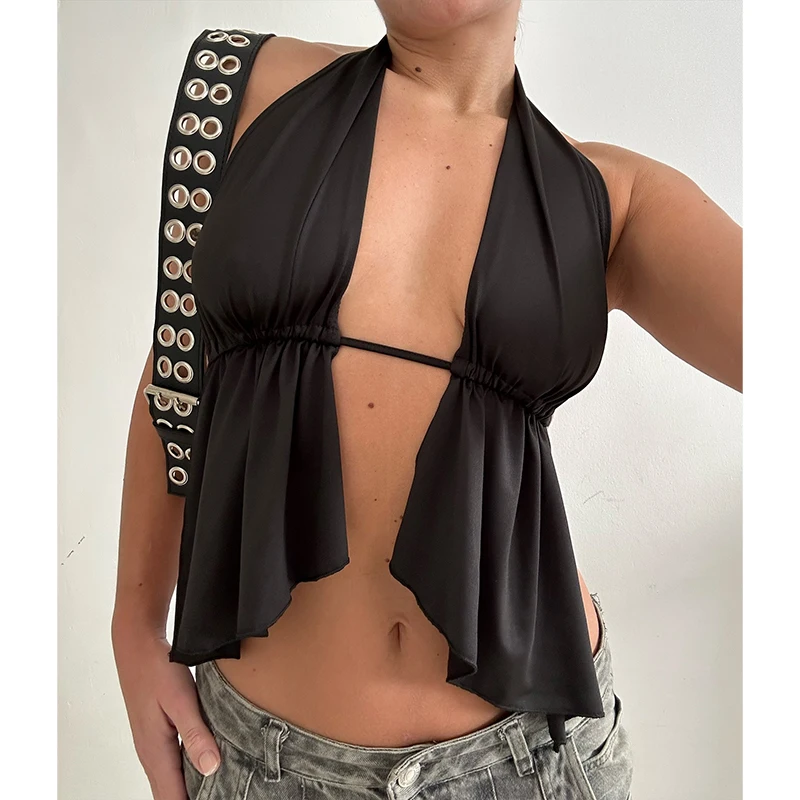 Женский укороченный топ на бретельках