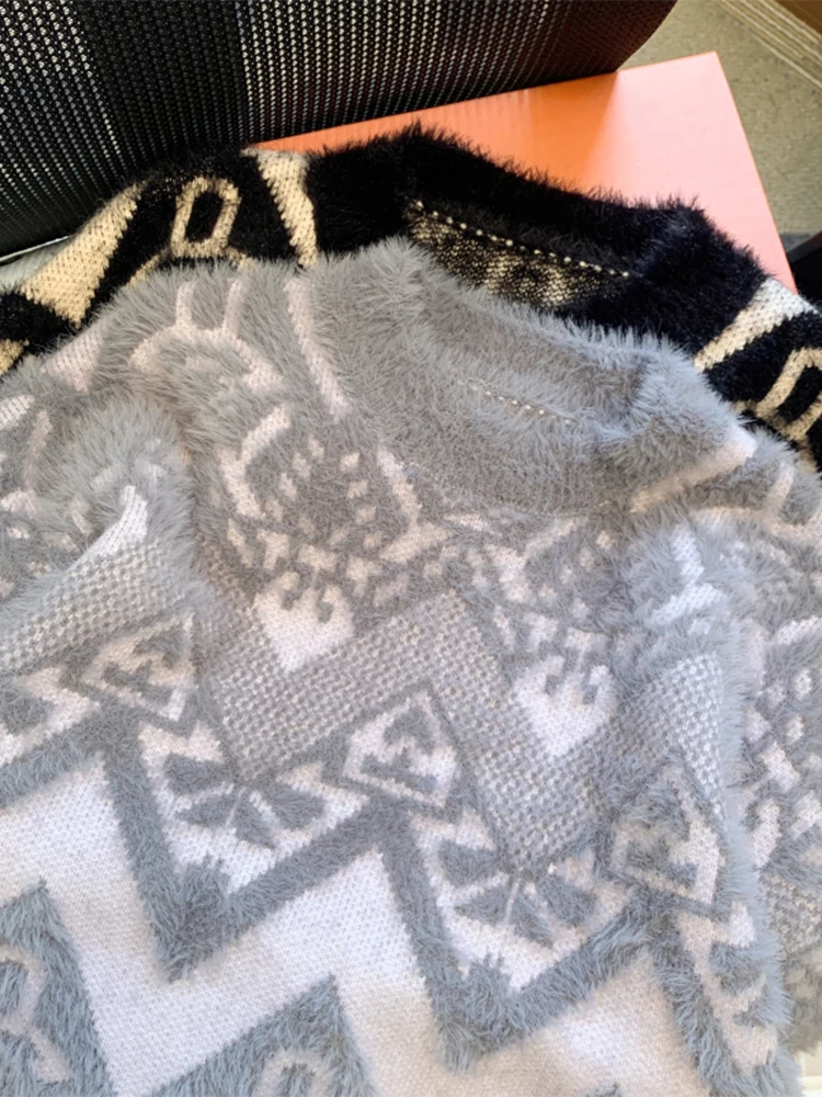 Женский серый пуловер с принтом кашемировый свитер Harajuku Y2k свитера из мохера