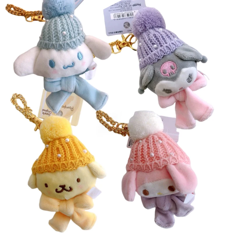 

6Cm Kawaii Anime Cinnamoroll My Melody Kuromi Pompom Purins Winter Hat Shape Bag Decoration Plush Pendant Girl Birthday Present