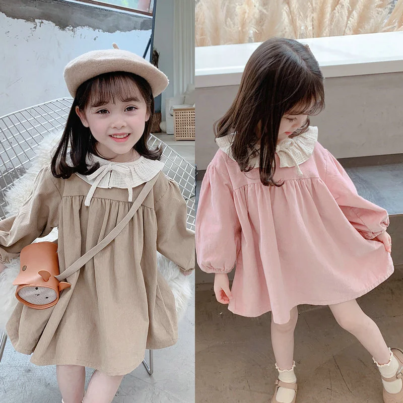 

Girl Dress Party Evening Gown Cotton 2022 Pink Khaki Spring Autumn Flower Girl Dress Vestido Robe Fille Beach School Kids Baby C