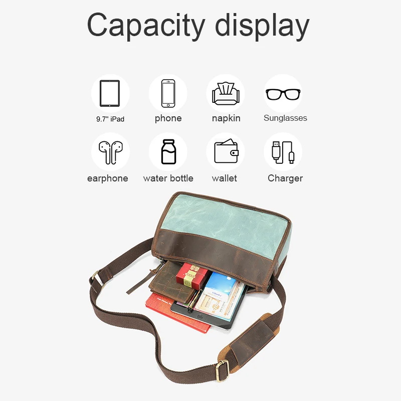 Vintage Men's canvas Leather waterproof crossbody bag Casual shoulder bag B6100