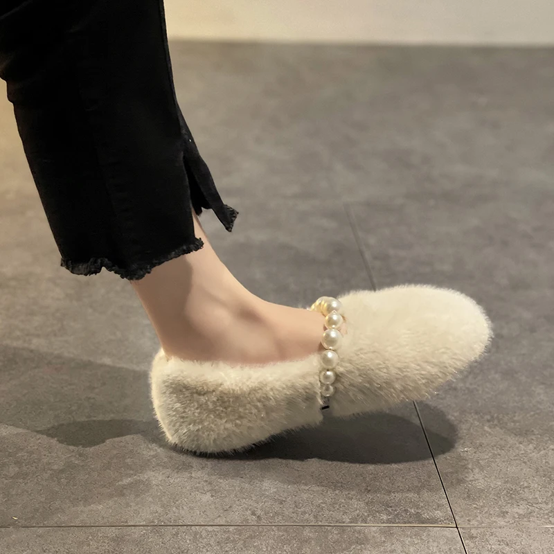 

Туфли женские на плоской подошве, повседневные Мягкие лоферы, без застежки, круглый носок, меховое платье, без застежки, Мокасины, осень