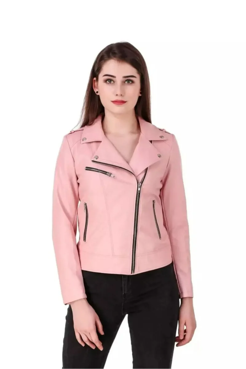 Pink Leather Jacket for Women's Biker Jacket Leather Cropped Jacket Real Leather Jacket Women Genuine Leather Jacket
