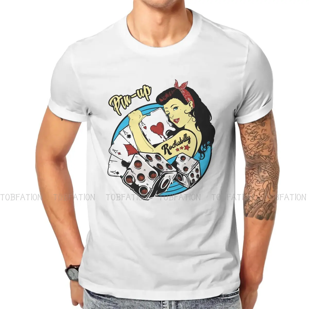 

Футболка мужская хлопковая с круглым вырезом, винтажная Классическая рубашка в стиле «рокабилли пин-ап», с музыкой рок-н-роллоу, стиль Харад...