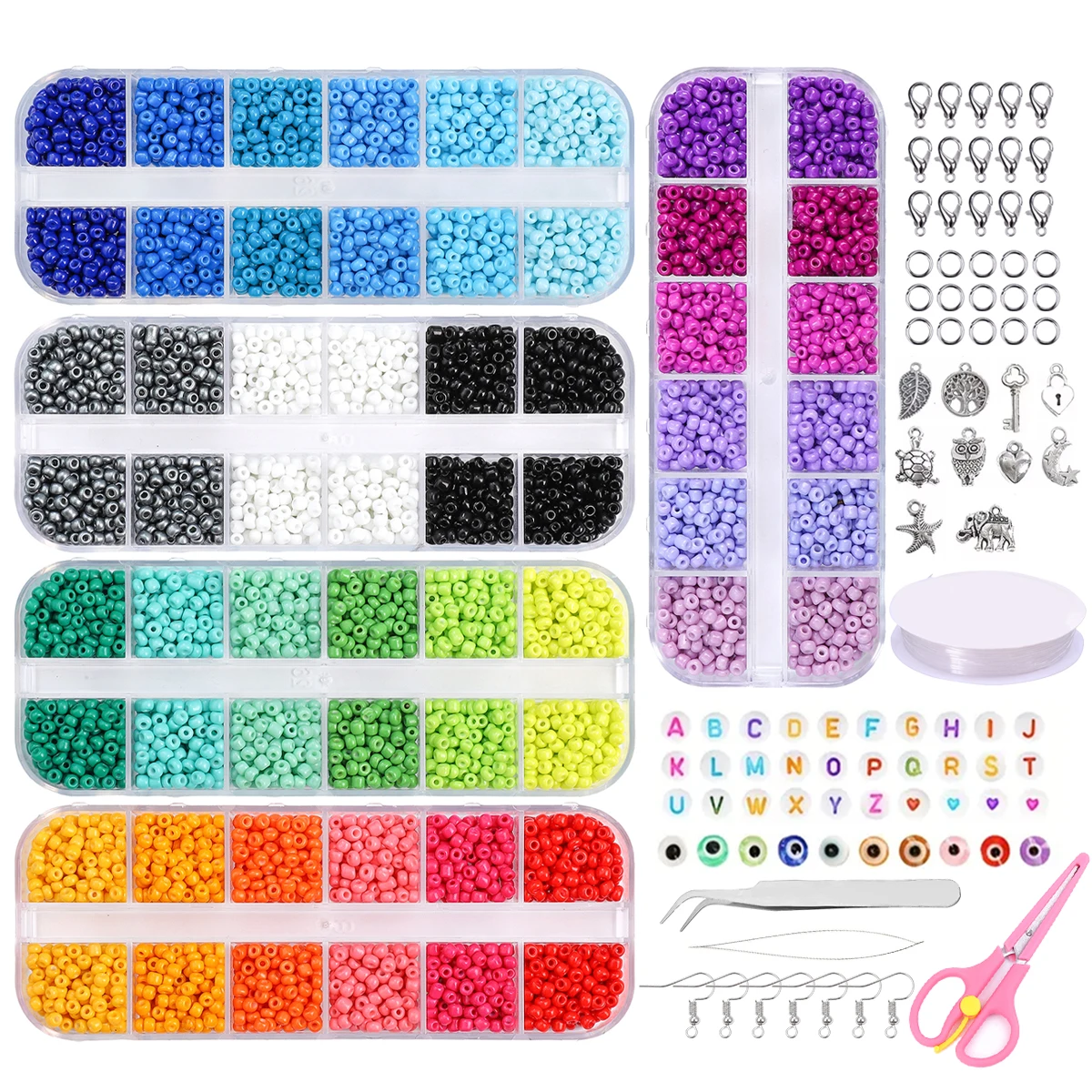 Набор Стеклянных Бусин 3 Мм 10500 Шт. Яркие 27 Цветов Бусины С Алфавитом Подвески