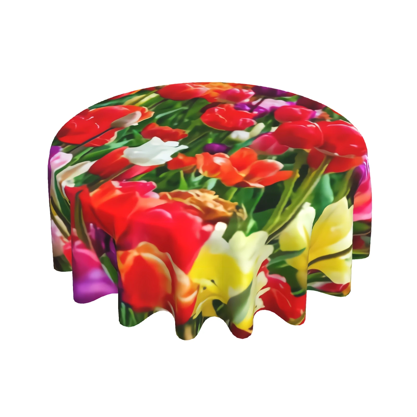 

Colorful Tulip Tablecloth Round 60 Inch with Dust-Proof Wrinkle Resistant Waterproof Decorative Table Cover