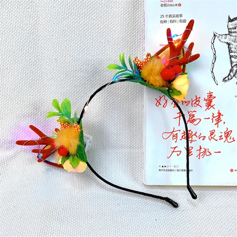 2022 New Artificial Polyester Headband Holiday Party Girls Cosplay Hair Accessory Christmas Antler Flower Hairband