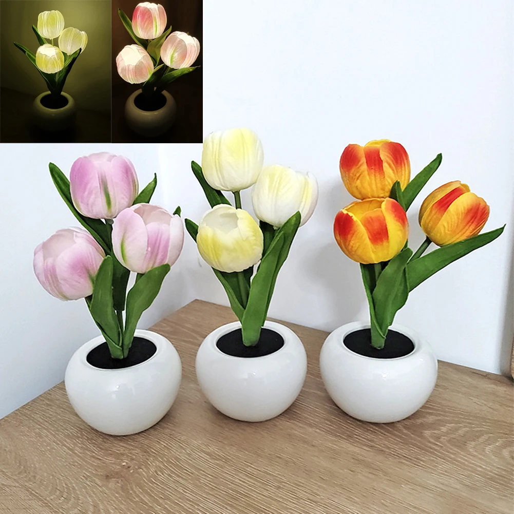 

LED Tulip Flower Night Light Flowerpot Potted Plant Table Lamp Wedding Party Decoration for Girls Excellent Birthday Present