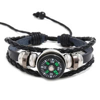 beaded cowhide bracelet multi layer woven outdoor mountaineering camping compass leather bracelet hiking gear