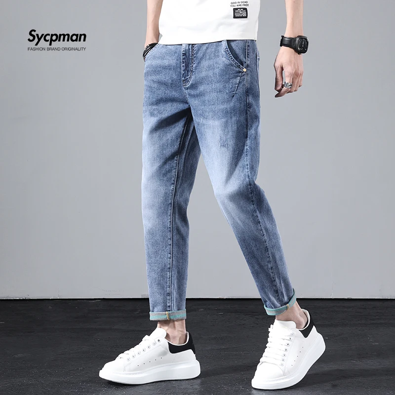 

2022 Spring Light Color Cropped Jeans Loose Men's Fashion Brand Korean Fashion Slim Legged Pants