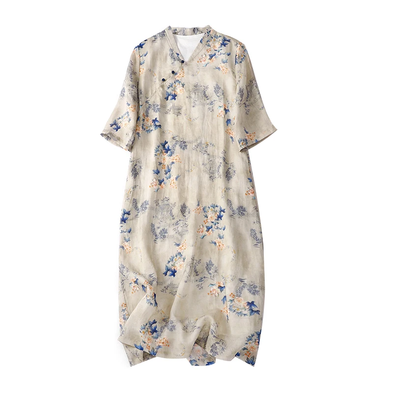 Винтажное длинное платье-Ципао высокого качества с V-образным вырезом женское