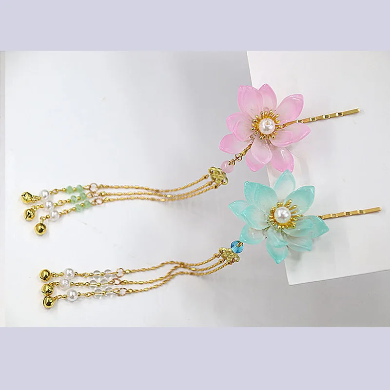 

2 Color Lotus Flower Hairpin Long Tassel Hair Clip Girl Hairpin Headdress