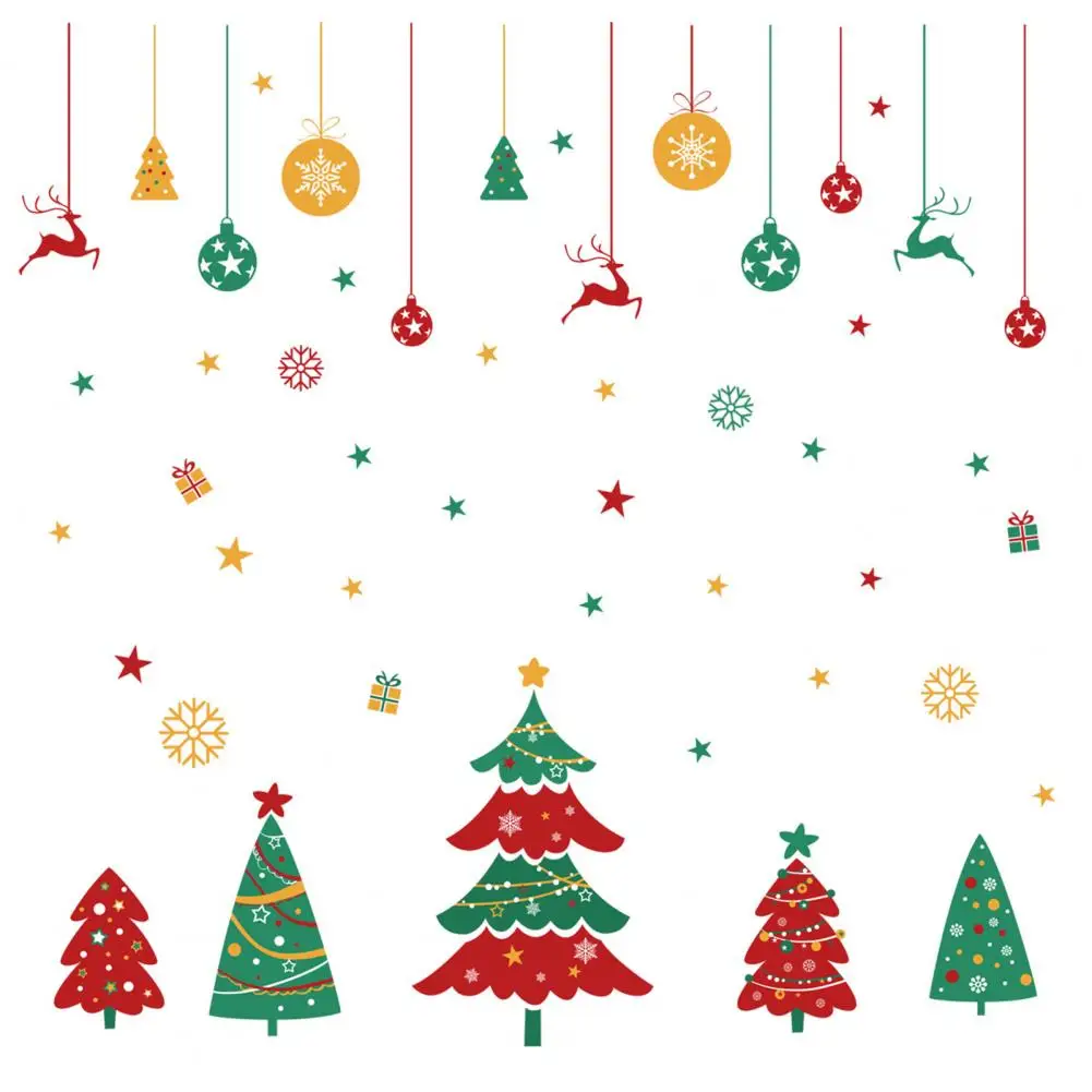 

Scene Layout PVC Xmas Tree Snowflake Hanging Balls Window Decal for Bedroom