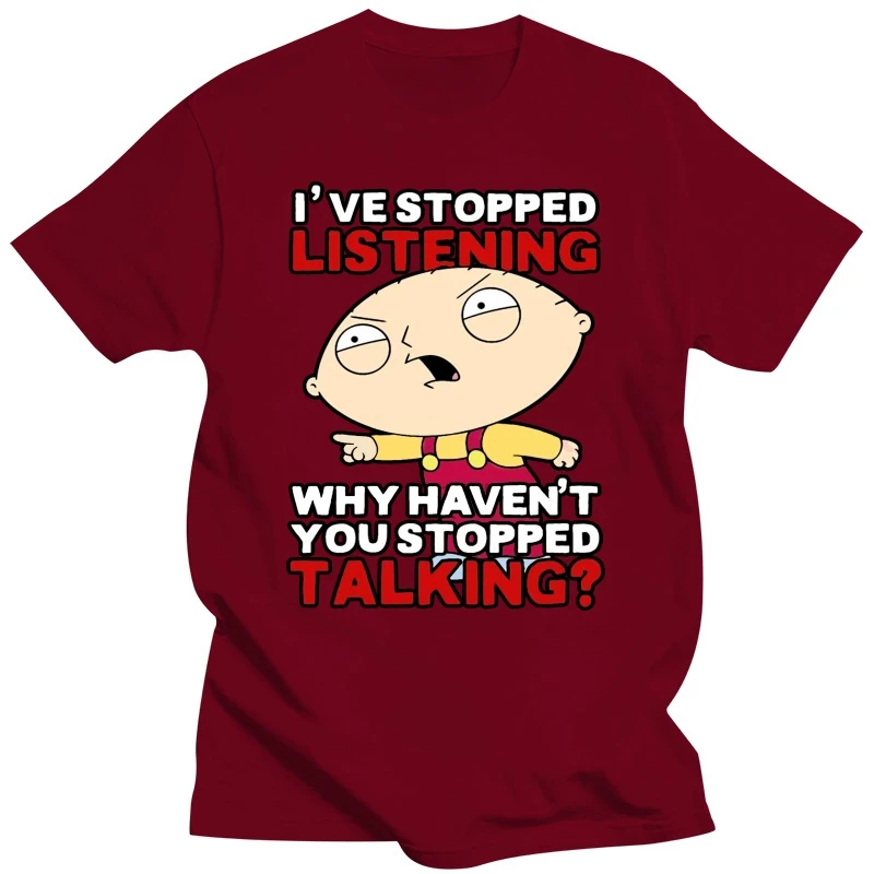 LEQEMAO Cartoon Stewie Stopped Listening Men T Shirt Men Print T Shirt Loose Cotton For Men Cool Tops T Shirts images - 6