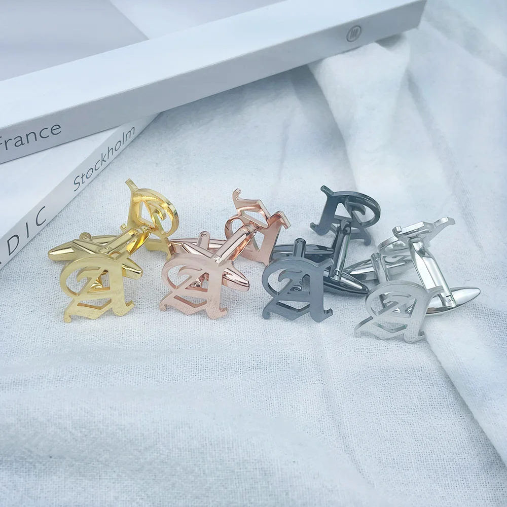 

Cufflink for Mens Old English Font 26 Letters A-Z High Quality Stainless Steel Luxury French Shirt Cuff Links Male Cufflinks