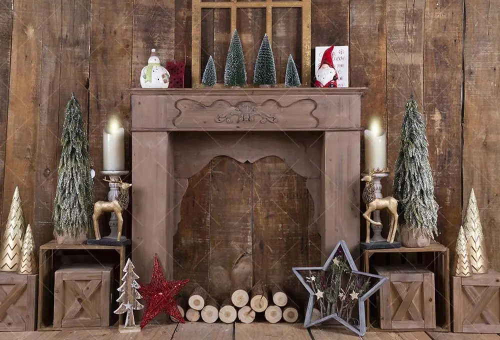 

Christmas Fireplace Props Background Xmas Day Wood Photo Backdrop Photo Studio Baby or Pets Portraits Photography Props W-6137