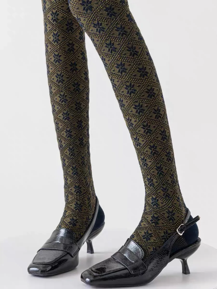 Весенне-осенние женские винтажные вязаные леггинсы Mori Girls с цветными блоками Diomand