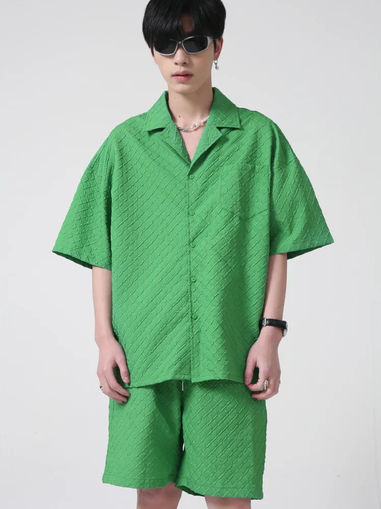 

SYUHGFA Men Clothing Plaid Set 2022 Summer New Korean Loose Solid Color Shorts Fashionable Personalized Design Casual Suit Men
