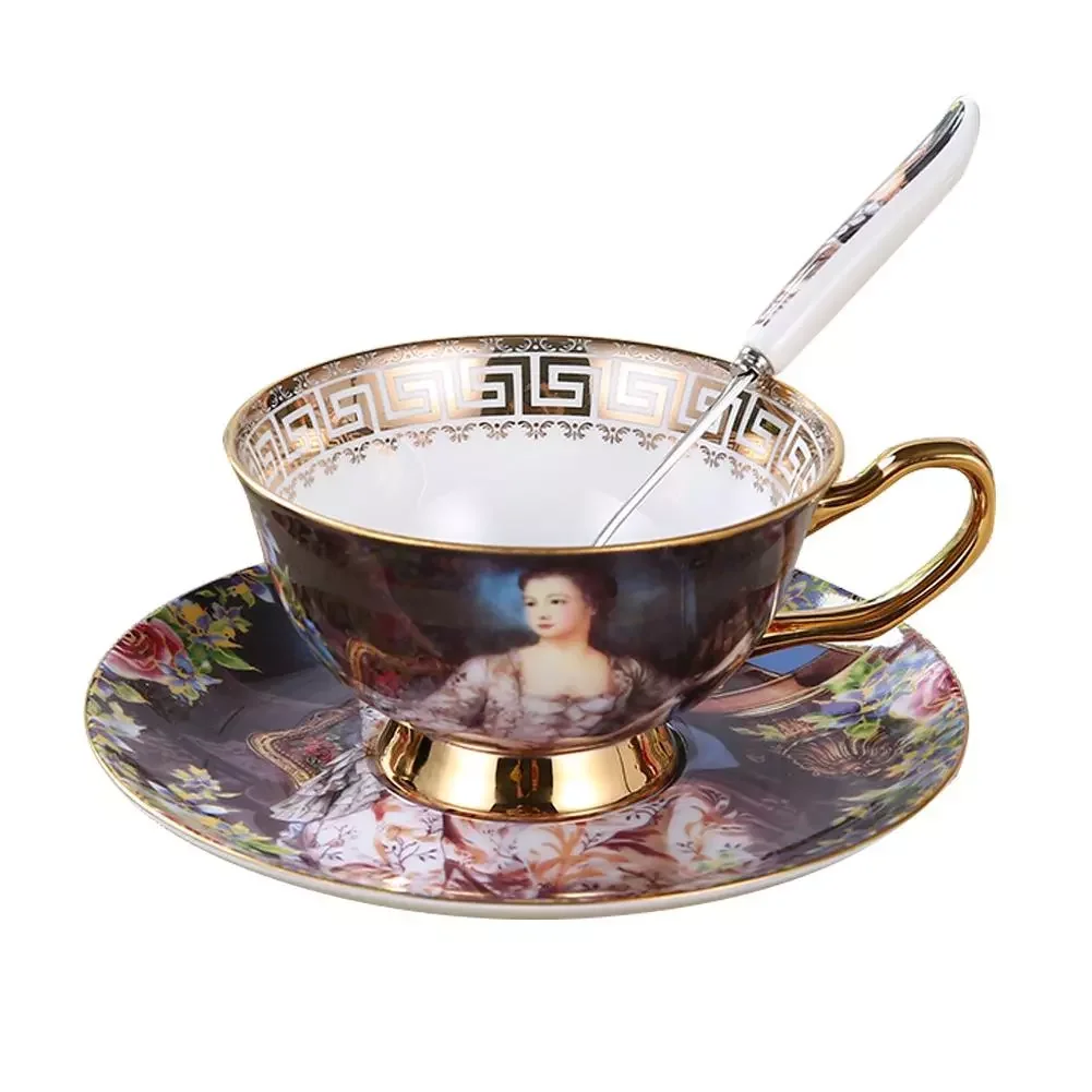 

NEW2023 6.8 Ounces European Style Coffee Ceramic Cup Set With Saucer Spoon High End Porcelain Creative Home Coffee Cup Set