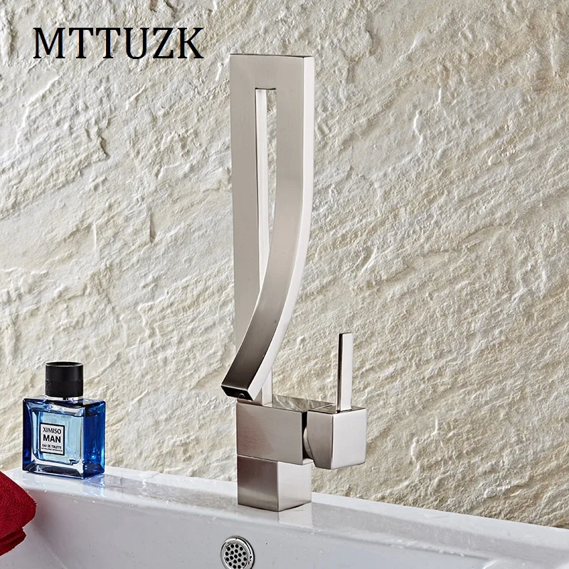 

Vidric Unique Design Single Handle Waterfall Brushed Nickel Basin Faucet Tap Hot and Cold Bathroom Faucet Mixer