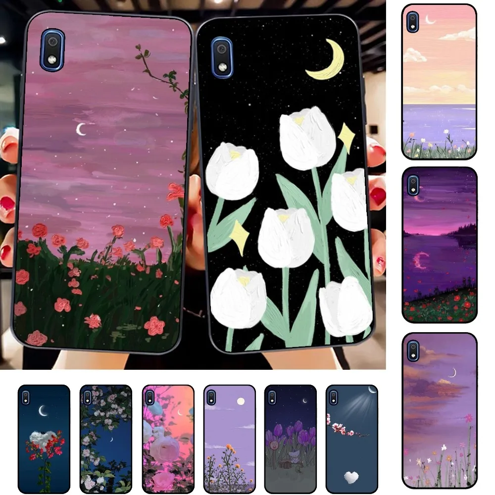 

Cute Flower with Moon Phone Case For Samsung A 10 11 12 13 20 21 22 30 31 32 40 51 52 53 70 71 72 73 91 13 shell