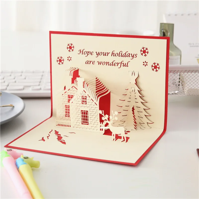 

Christmas creative three-dimensional Christmas card 3D hollow handmade greeting card custom blessing small card Christmas castle