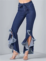 charmingtrend 2022 new fashion vintage denim flared pants high waist women hollow out hem streetwear party clothes