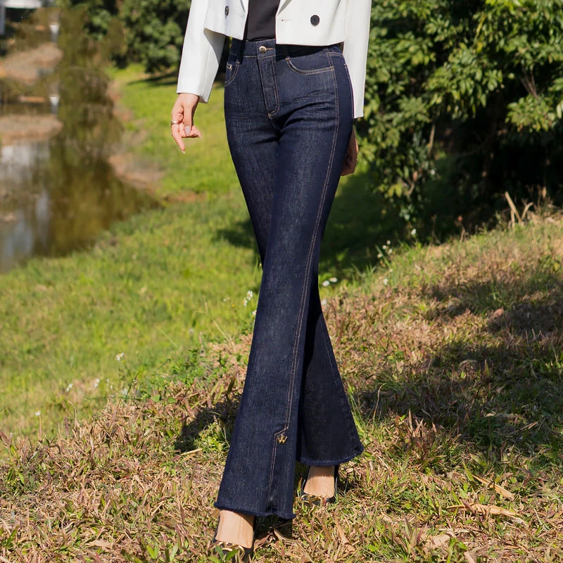 new spring autumn office lady plsu size cotton stretch brand female women girls mid waist flare jeans