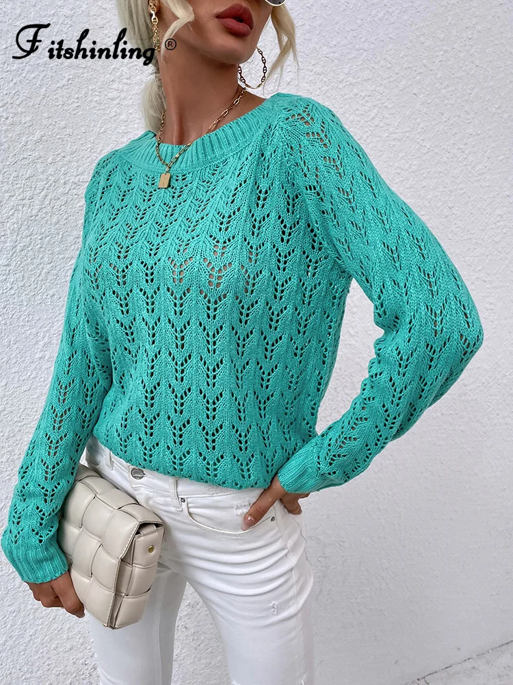 

Boho Sweater Pullover Top Women Clothing Casual 2022 Solid Slim Hollow Out Jumper Knitwear Fashion Jersey New Sale