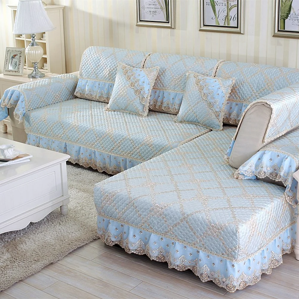 

Высококачественный льняной чехол для дивана в европейском стиле, комбинированный комплект, тканевый нескользящий диван, подушка, кружевно...