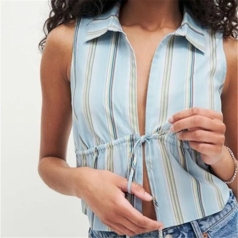 Женские полосатые рубашки Gaono Y2k с баской топы бантом спереди милый жилет