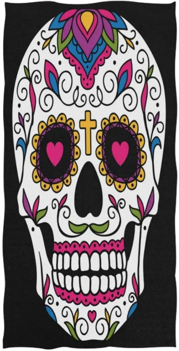 

Face Towel Mexican Sugar Skull Black Soft Bath Hotel Spa Hand Gym Sport Towel toalha de banho infantil