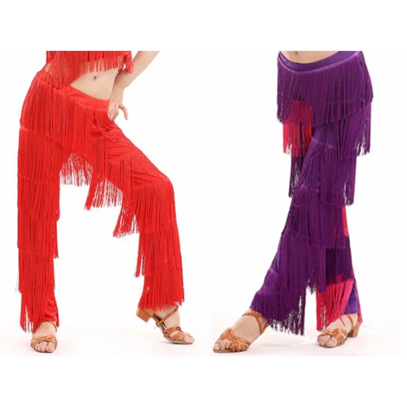 

Free Shipping Female Adult Children Latin Dance Pants Tassel Salsa Dance Costumes Fringe Dance Pants For Kids